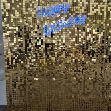 Shimmer Wall created for a Gold Birthday in Hillcrest, Logan - party hire by SweetAz Co.