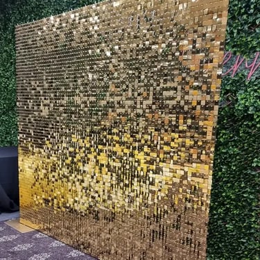 Shimmer Wall setup for a Gold Event in Sunnybankhills, Brisbane - party hire by SweetAz Co.