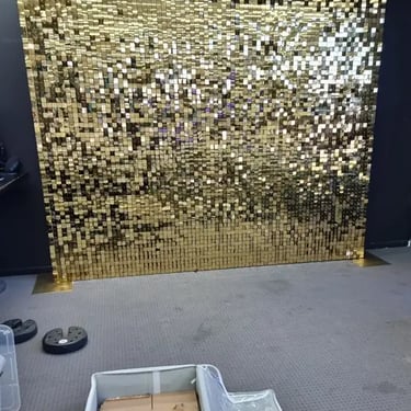 Shimmer Wall setup for a Gold Grandopen in Southport, Gold Coast - party hire by SweetAz Co.