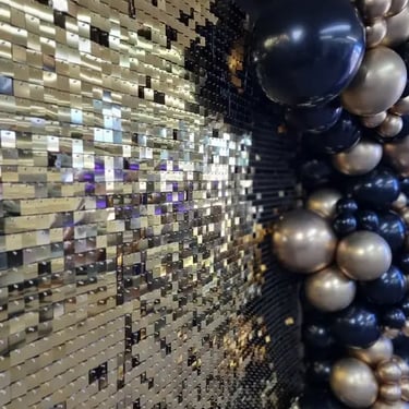 Shimmer Wall setup for a Grand Gold Opening in Oxenford, Gold Coast - party hire by SweetAz Co.