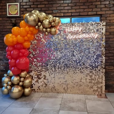 Shimmer Wall featured at a Happy Anniversary in Capalaba, Redlands - party hire by SweetAz Co.