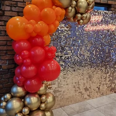 Shimmer Wall in the colour of Rosegold for an Anniversary in Cleveland, Redlands - party hire by SweetAz Co.