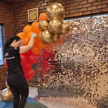 Shimmer Wall featured in Rosegold for an Anniversary in Murrarie, Brisbane - party hire by SweetAz Co.