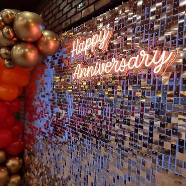 Shimmer Wall featured in Rosegold for an Anniversary in Pimpama, Gold Coast - party hire by SweetAz Co.