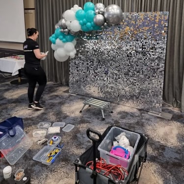 Silver Shimmer Wall installed for a Thirtieth Birthday in Loganholme, Logan - party hire by SweetAz Co.