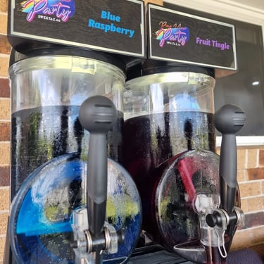 Slushie Machine close up after setup for an 18th Celebration in Alexandrahills, Redlands - party hire by SweetAz Co.