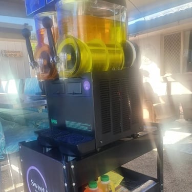Slushie Machine setup for a family pre-Xmas Party in Victoriapoint, Redlands - party hire by SweetAz Co.