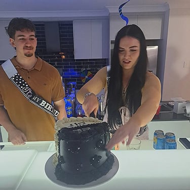 Sweetaz Crew watching cake cutting at a 21st Celebration in Redlandbay, Redlands - party hire by SweetAz Co.