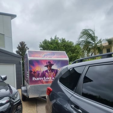 Sweetaz Crew reversing into place for drop off at a 21st Event in Wakerley, Brisbane - party hire by SweetAz Co.