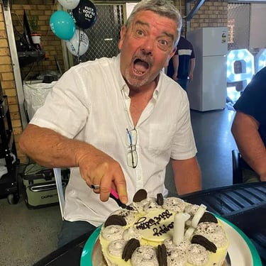 Sweetaz Crew experiencing cutting the cake at a 60th Birthday in Shailerpark, Logan - party hire by SweetAz Co.