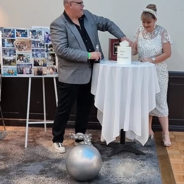 Sweetaz Crew experiencing cutting the cake at a Anniversary Party in Cornubia, Logan - party hire by SweetAz Co.
