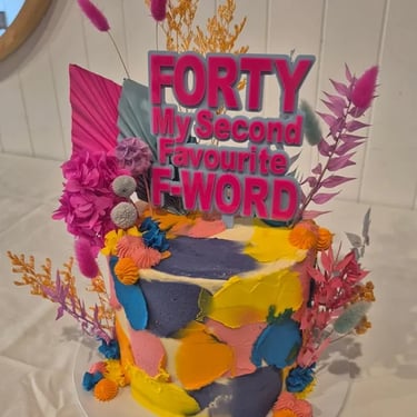 Sweetaz Crew admiring the personalised cake for a Birthday Party in Cleveland, Redlands - party hire by SweetAz Co.