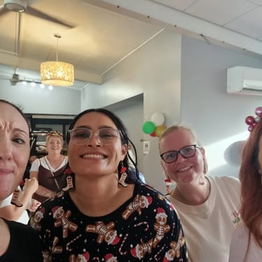 Sweetaz Crew on a dancing break at a Christmas Dance Social in Wavellheights, Brisbane - party hire by SweetAz Co.