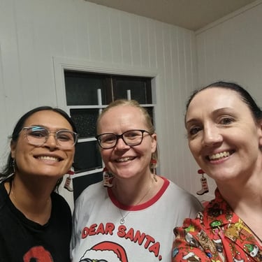 Sweetaz Crew taking a moment for a photo at a Christmas Social in Wavellheights, Brisbane - party hire by SweetAz Co.