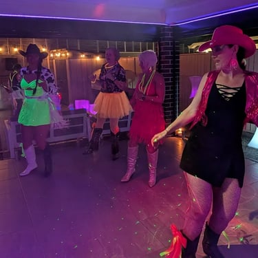 Sweetaz Crew on the dance floor with friends at a New Years party in Redlandbay, Redlands - party hire by SweetAz Co.