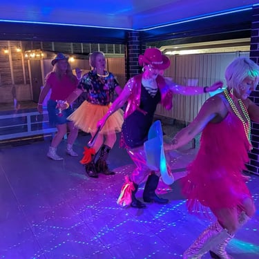 Sweetaz Crew line dancing with friends at a New Years party in Redlandbay, Redlands - party hire by SweetAz Co.