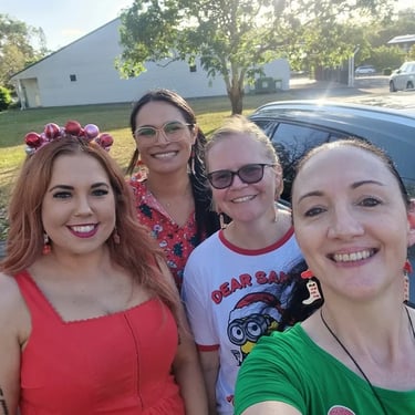 Sweetaz Crew having a photo with friends at a Xmas Celebration in Helensvale, Gold Coast - party hire by SweetAz Co.