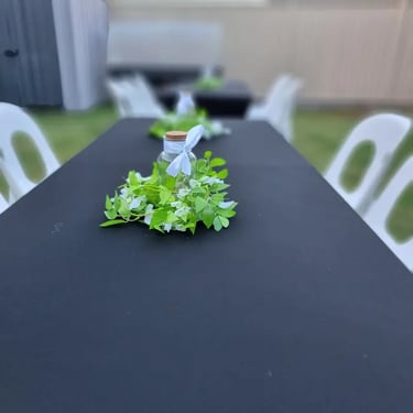 Table Covers glamming up folding tables at a House Party in Thornlands, Redlands - party hire by SweetAz Co.