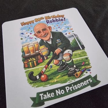 Uncle Bobs charicature on coasters at his 80th Event in Carina, Brisbane - party hire by SweetAz Co.