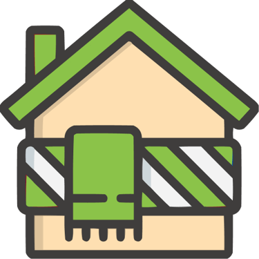 a house with a green house with a green roof