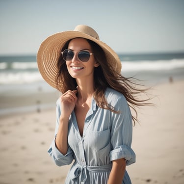 woman in blue and white shirt