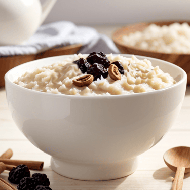 vaso con arroz de leche uvas pasas y canela