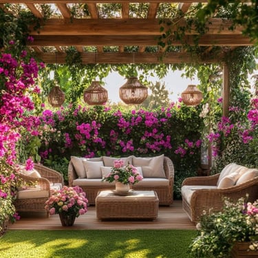 Elegant terrace garden in Bangalore featuring vibrant flowering plants