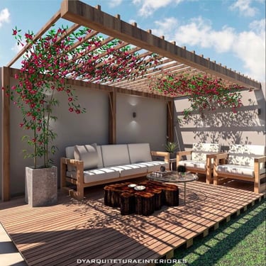 Elegant pergola with flowering creepers creating a natural shaded outdoor space in Bangalore.