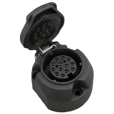 13-pin towbar socket system combining power and lighting connections for UK and European trailers