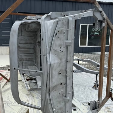 1950 Hudson getting a fresh blast before paint and body work.