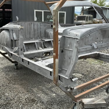 1950 Hudson getting a fresh blast before paint and body work.