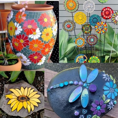 a collage of different colored flowers and plants