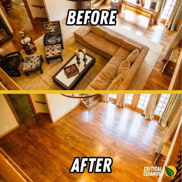 Before/after estate clean out in Shelby Township, MI family room: furniture donated, room emptied and cleaned. house sold