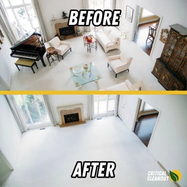 Before/after estate clean out in Troy, MI living room cleared, items donated, space cleaned and empty