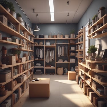 a room with a lot of shelves and shelves