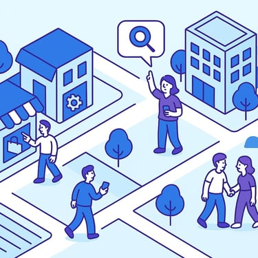 create a isometric hand drawn view with solid fills and Clean vector style As a BACKGROUND for a webpage titled "local seo s