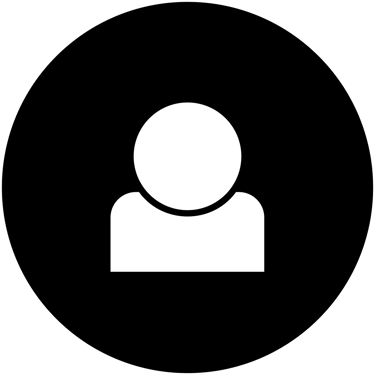 White minimalist user profile avatar icon isolated on a solid black background.