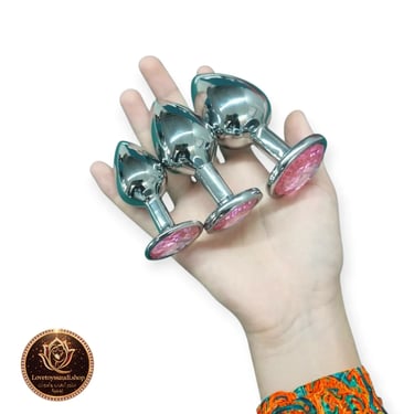 طقم سدادات معدنية 3 أحجام بقاعدة كريستال وردي - متوفر دفع عند الاستلام وتغليف سري