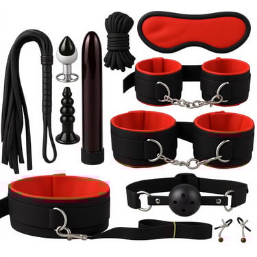 طقم ألعاب زوجية فاخر مع كلبشات جلد فرو وملحقات متنوعة بتصميم أنيق وجودة عالية مع تغليف سري وشحن سريع