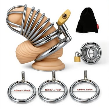 قفص عفة رجالي معدني مع قفل أمان وثلاث حلقات بمقاسات مختلفة تصميم متين قابل للتعديل بجودة عالية للأزو