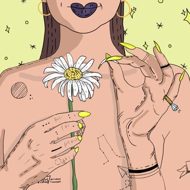 girl counting daisy petals