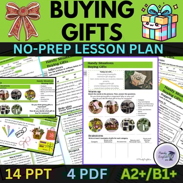 Buying Gifts Survival English no-prep Christmas lesson plan ELA ELL ESL