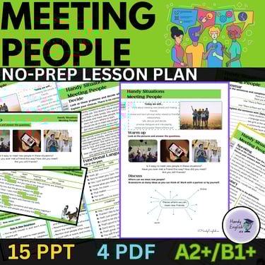 ESL A2/B1 lesson on meeting people with dialogues, conversation skills, and speaking activities.