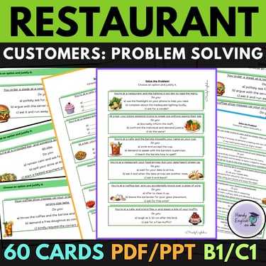 ESL ELA Restaurant Customers Problem-Solving Communicative Activity Speaking