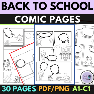 back to school COMIC pages ELL ESL French Spanish German