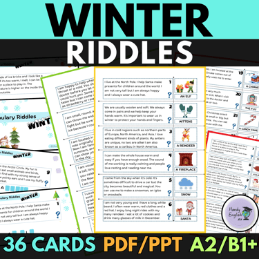 WINTER Christmas Vocabulary Riddles for reading comprehension and spelling