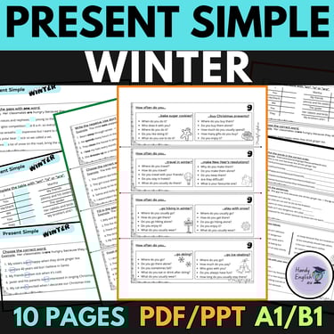 Present Simple Winter Christmas questions speaking worksheets