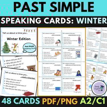 Past Simple  Vocabulary ESL Winter and Christmas speaking cards