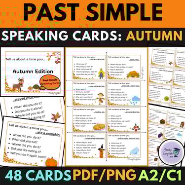 Past Simple Autumn Fall Vocabulary ESL Thanksgiving and Halloween speaking cards