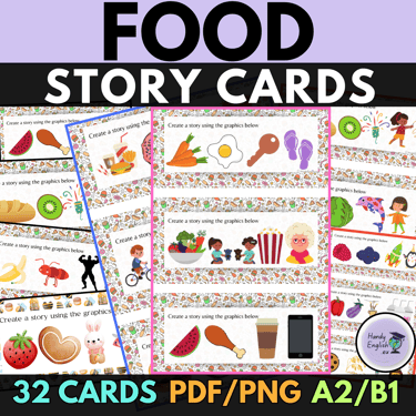 ESL food, story cards, creative writing, vocabulary and grammar